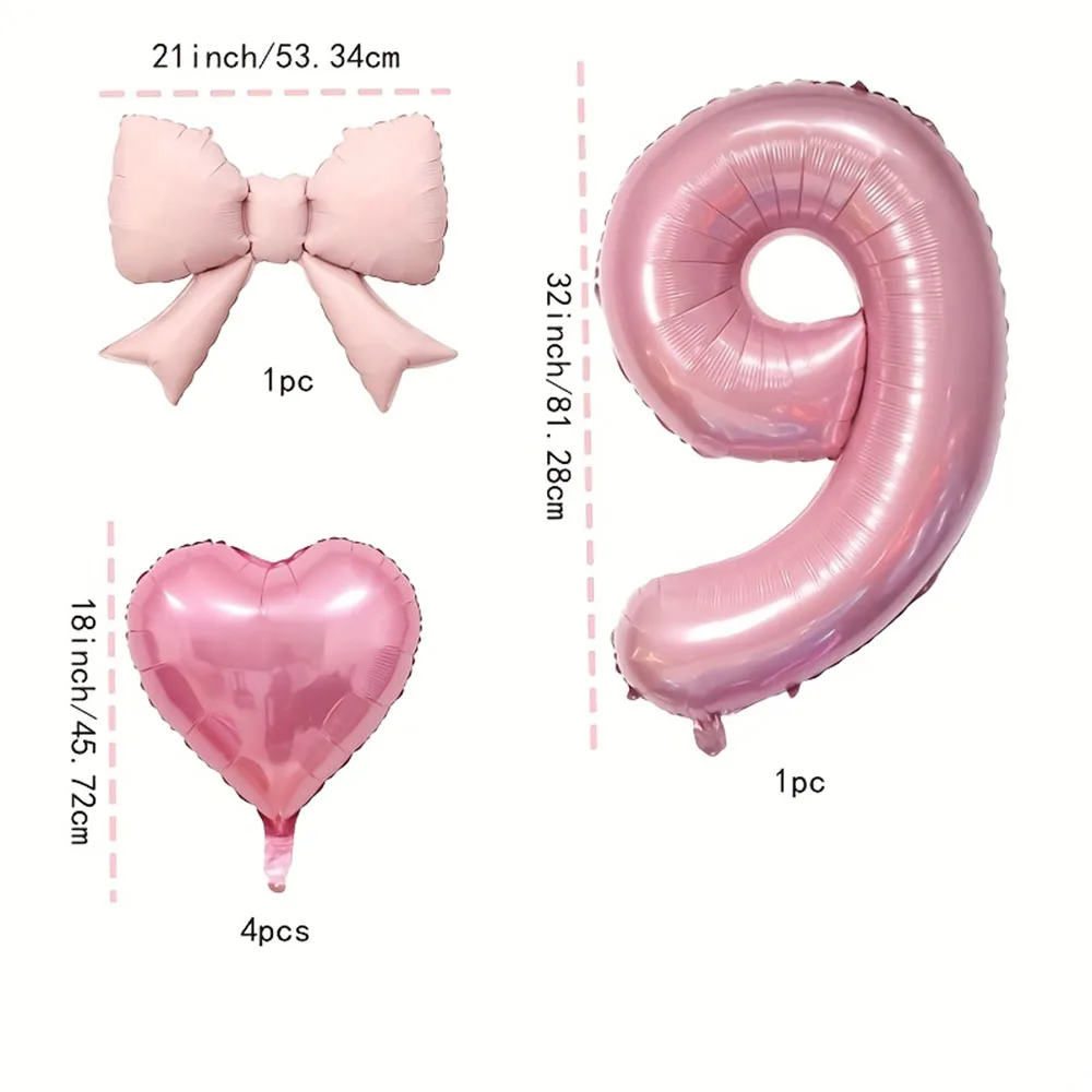 6 Stück rosa Schleifen-Herzballons mit 32 Zoll großen rosa Zahlen-Folienballons für Geburtstagsfeiern, Hochzeiten, Verlobungen, Jubiläen, Dekoration – Detail 1