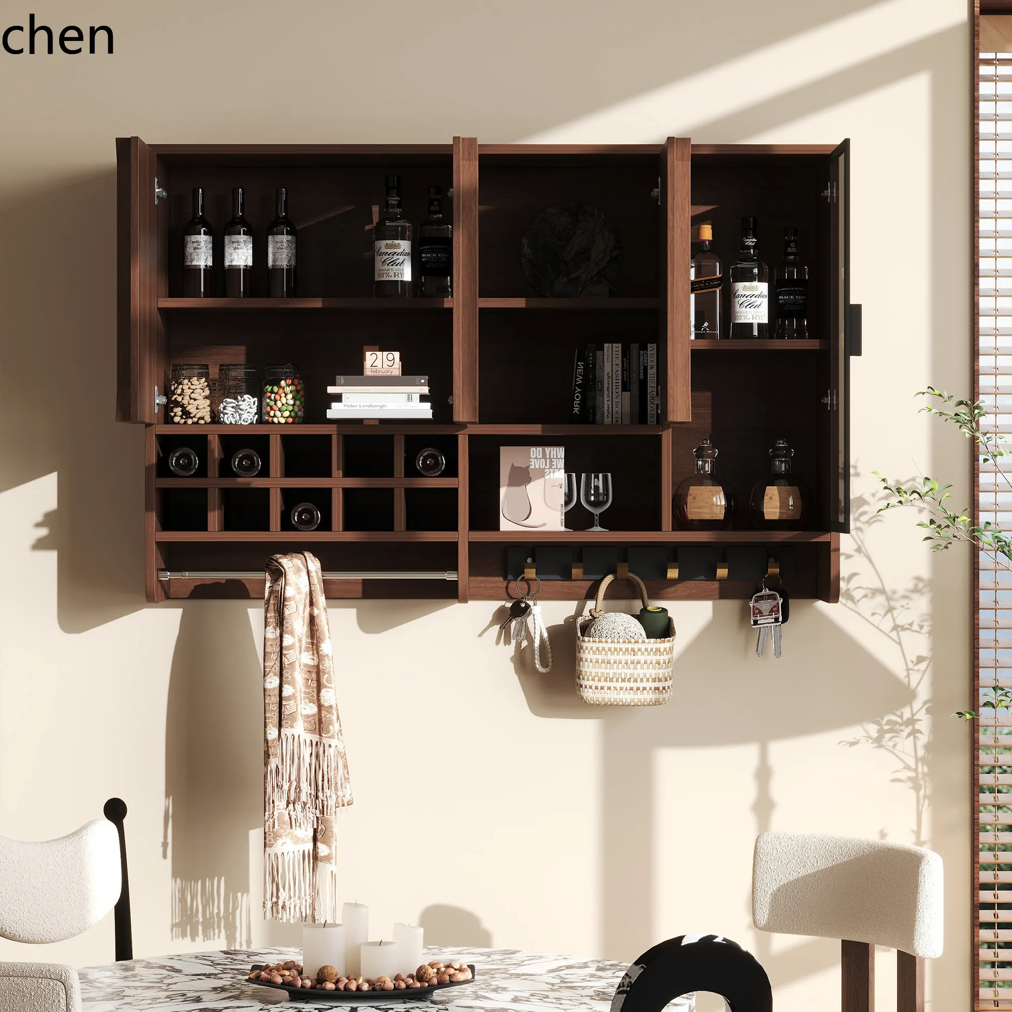 CZ Vintage Style Solid Wood Wall Cabinet Kitchen Living Room Storage Wall-mounted Wine Rack