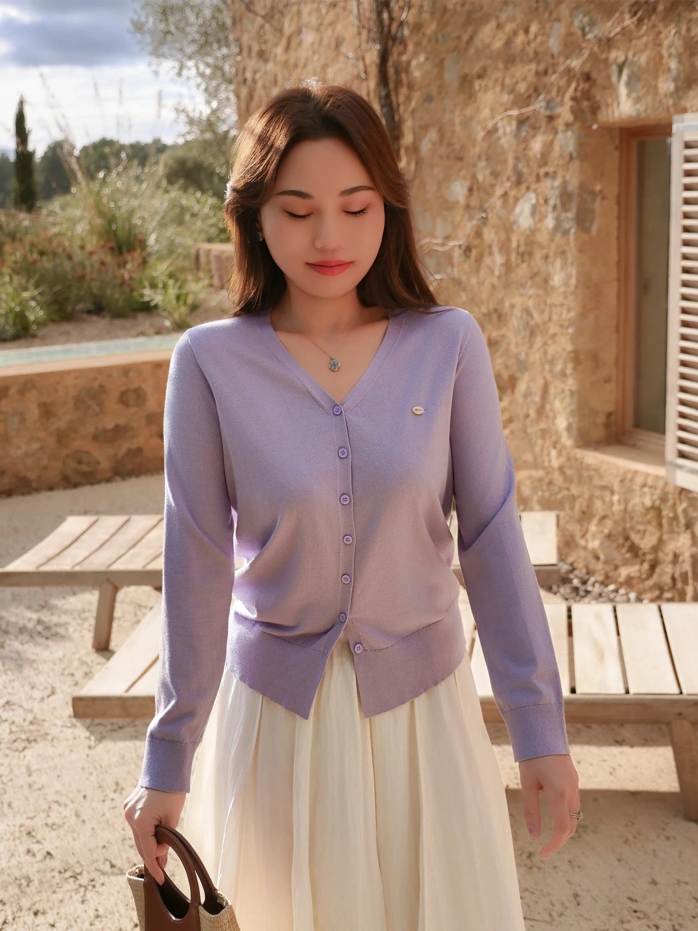 

ERINA Original plus Size Mist Purple Evening Open Cardigan V-Neck Slim Soft Knitted Sweater Spring Women's Fashion