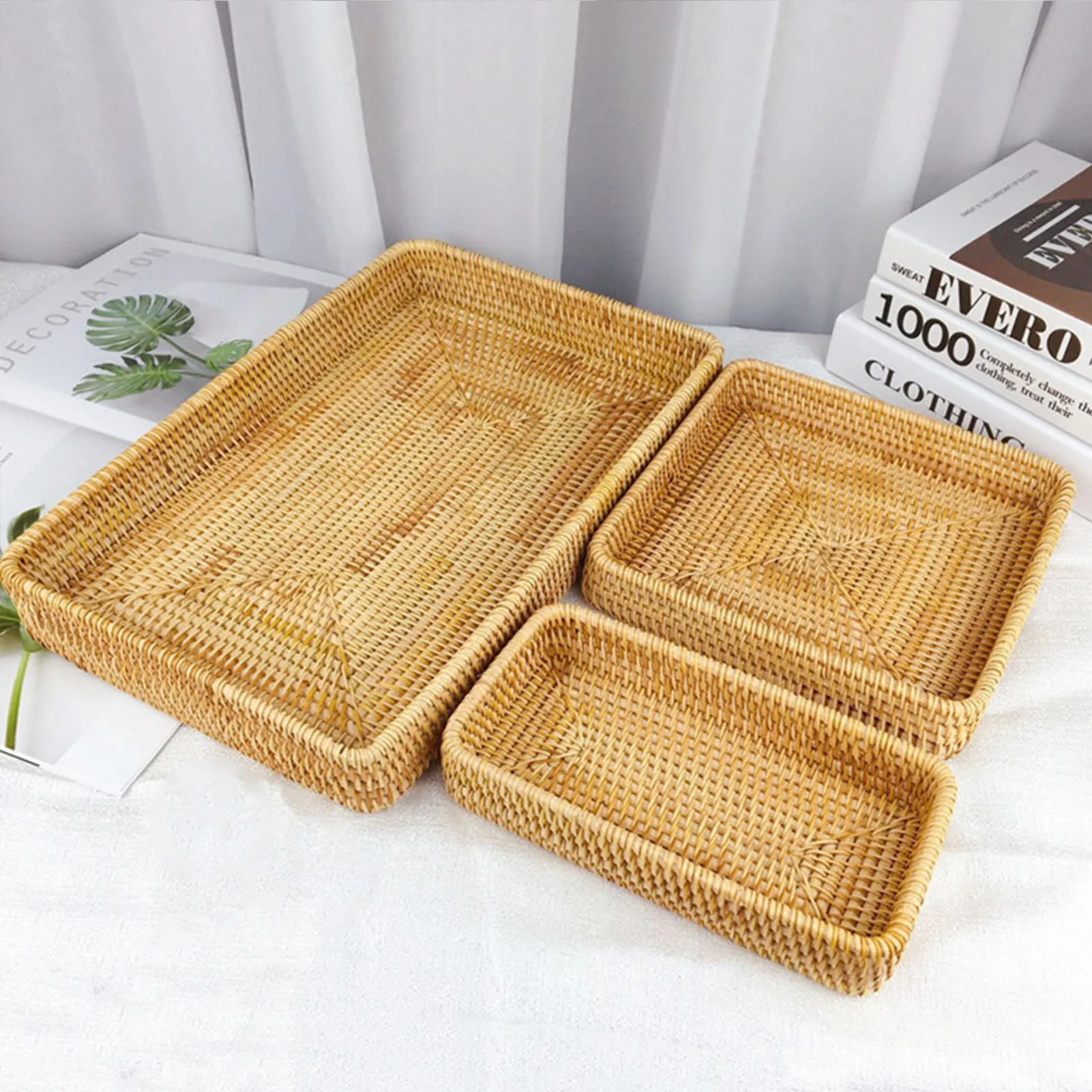 Handwoven Rattan Storage Tray Rattan Tray Tabletop Organization Snack Storage Basket Serving Tray Cake Wicker Rattan Basket