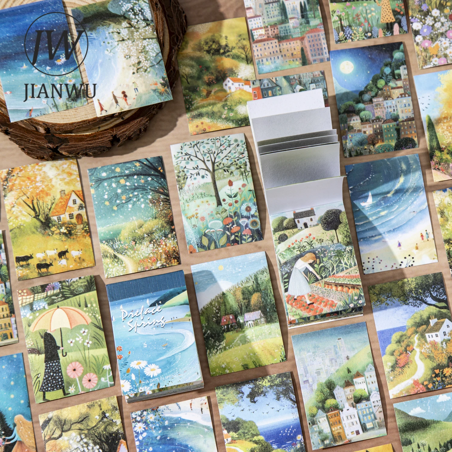 JIANWU Preface Spring Series Vintage City Sea Flower Landscape Collage Scrapbook Material Paper Creative Junk JournalStationery