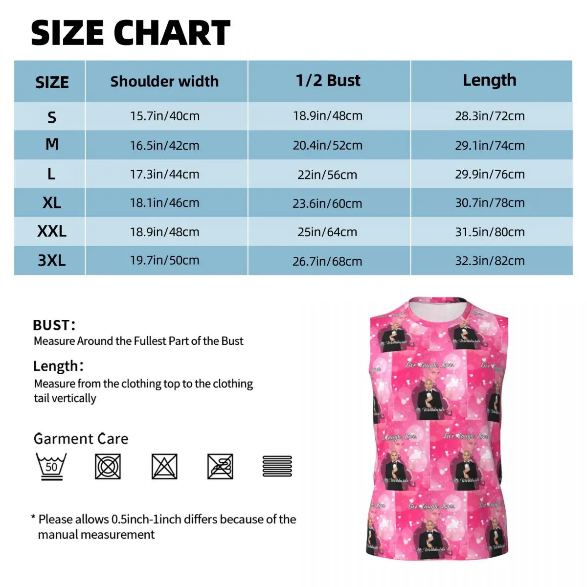 Mr. Worldwide Says To Live Laugh Love Pink Men Printed Sleeveless T-shirt Casual Hip Hop Street Style Beach Holiday Tank Tops
