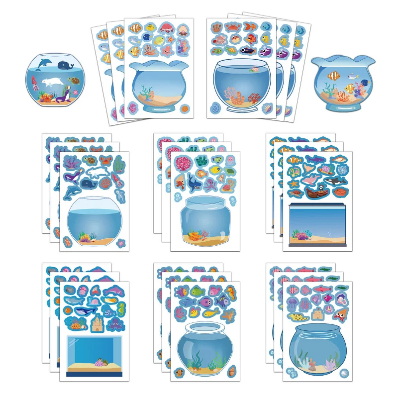 8Pcs Cute Cartoon Dream Fish Tank Aquarium DIY Sticker Fun Children Game Stickers High Playability Decorative Decals Funny Gift