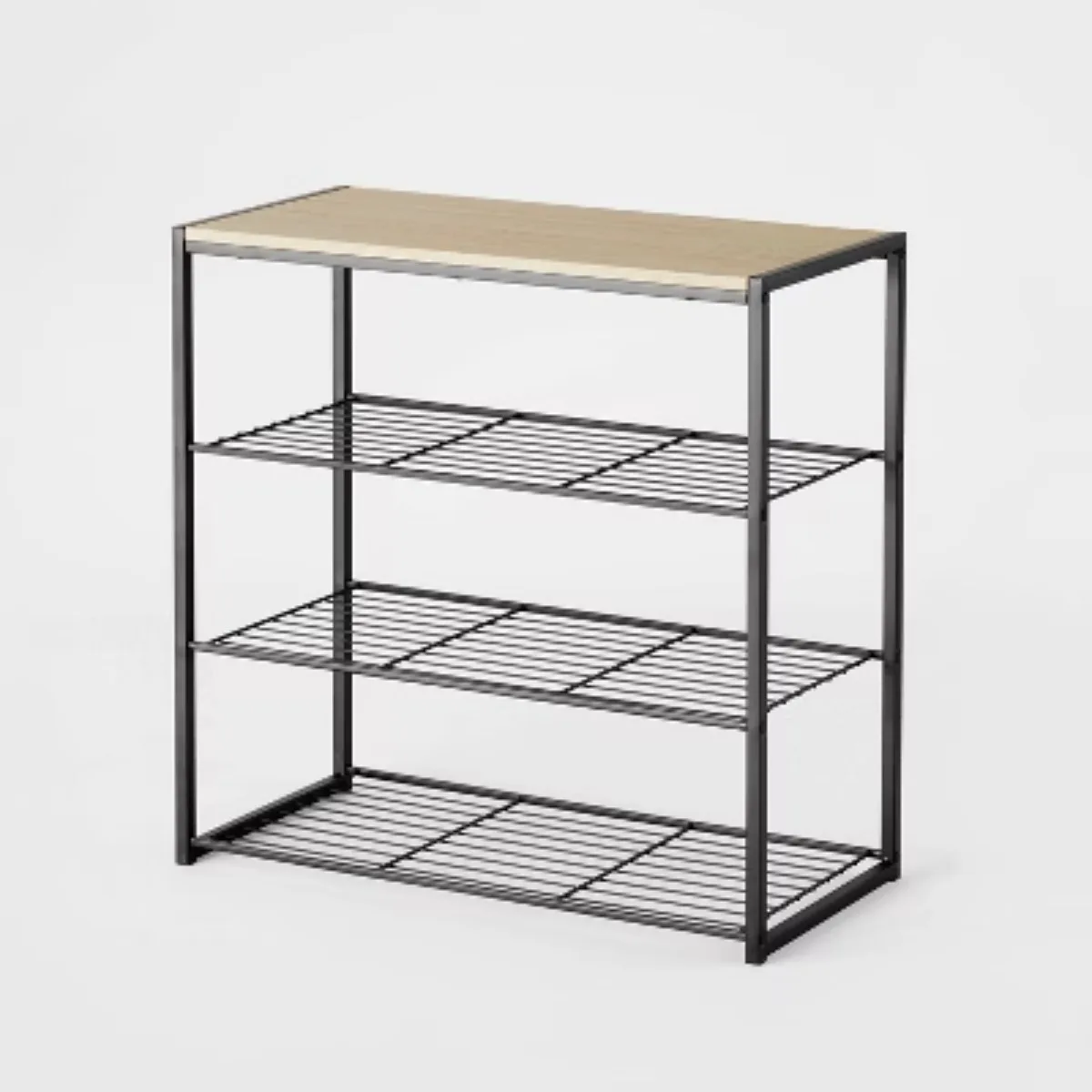 

4 Tier Shoe Rack Black Metal with Natural Wood easy access to your shoes easy access to accessories
