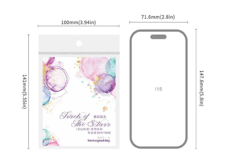 15 Blatt/Beutel PET Smudge Hot Stamping Sticker Pack Handbuch Material Cut Film Sticker Pack für Notizbuch Handyhülle Dekoration – Detail 5