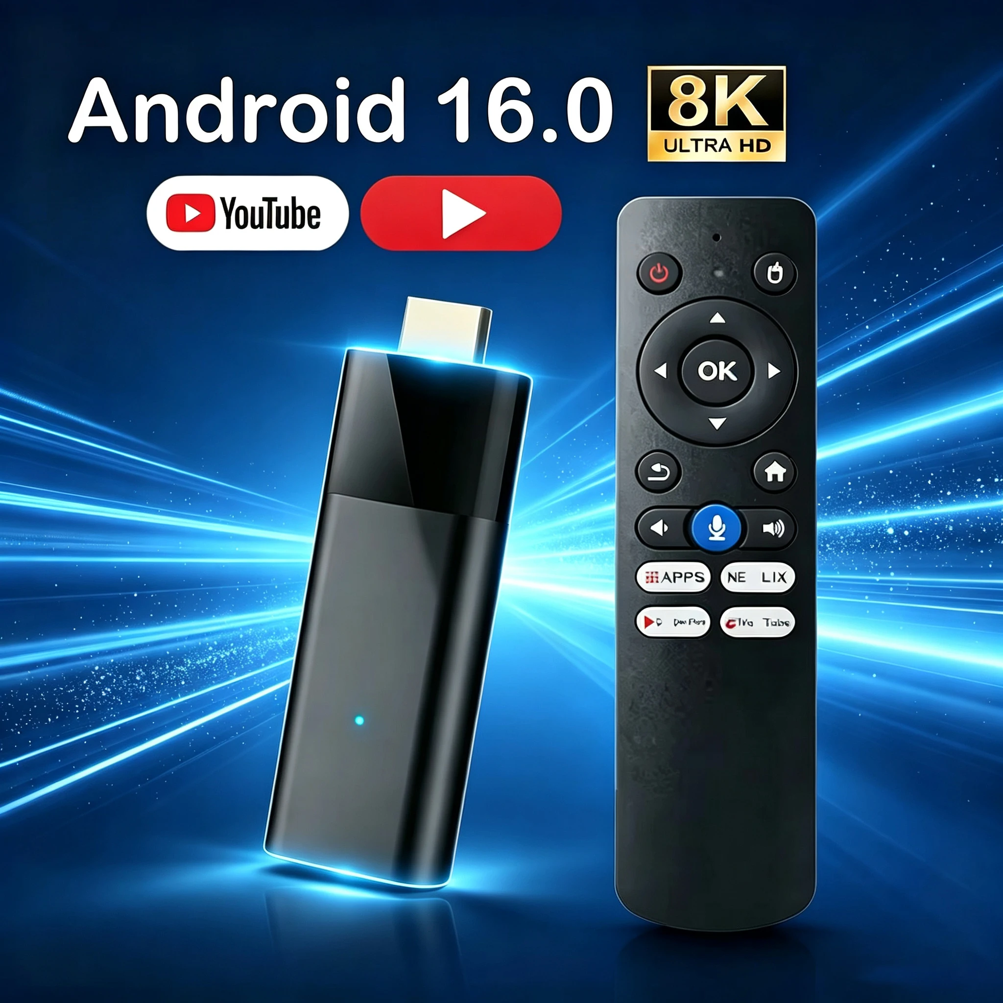 Android 16 TV Stick Allwinner H313 8GB+256GB Bluetooth 6.0 Player Google Assistant Wifi 5G 8K Smart TV Box Very Fast Set Top Box