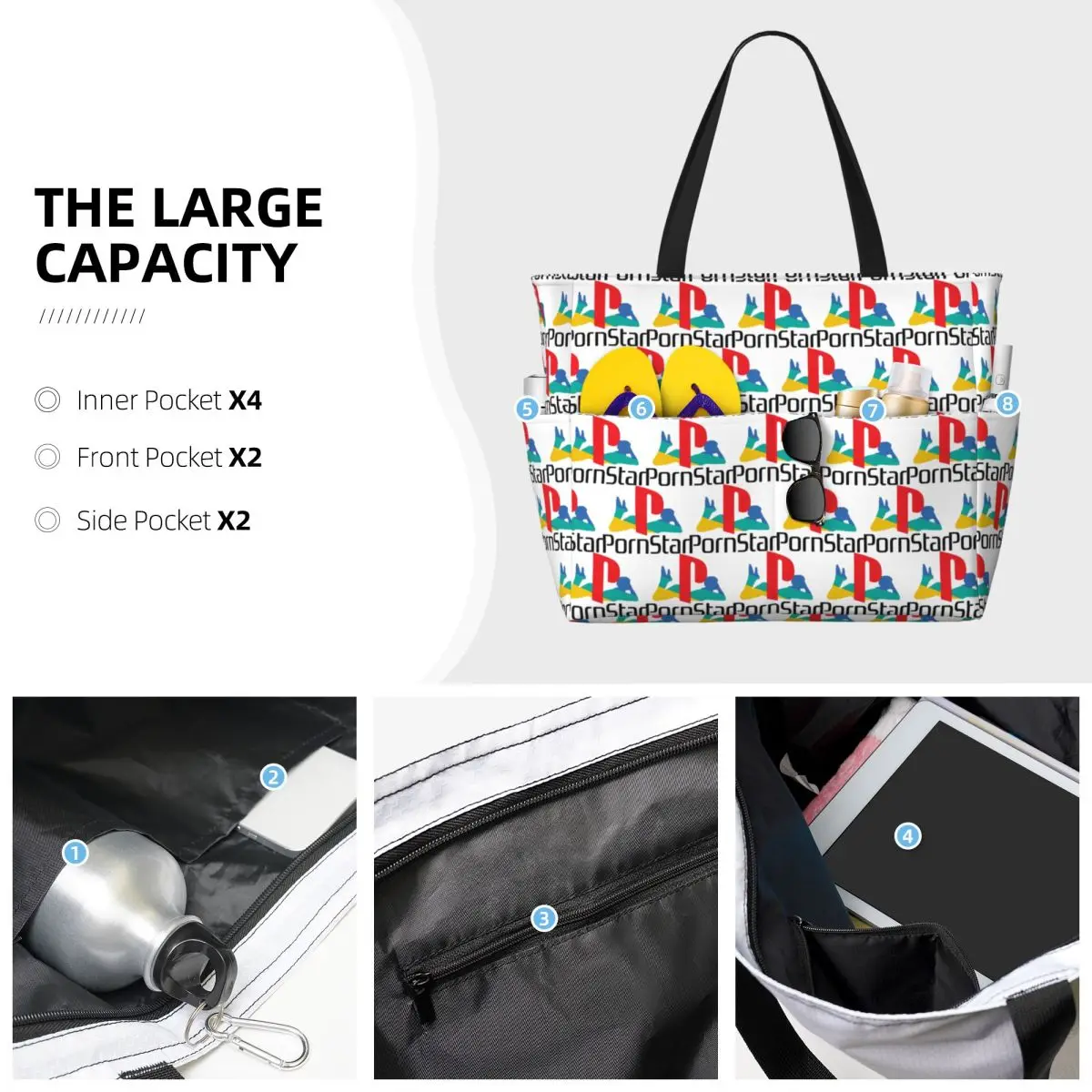 Ps Pron Star Borsa tote da spiaggia bianca Sport Palestra Yoga Borsone Borsa tote grande Borsa da viaggio da donna Borsa da fitness