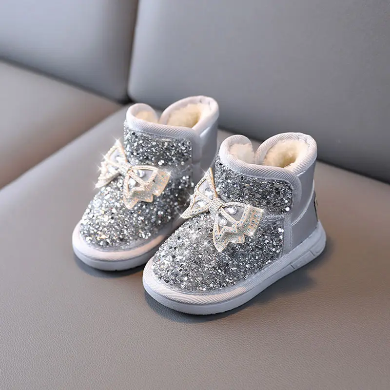 2022 New Princess Boots Girls Winter Snow Boots Plus Velvet Warm and Cold Resistant Baby Boots Kids Snow Boots Furry Shoes