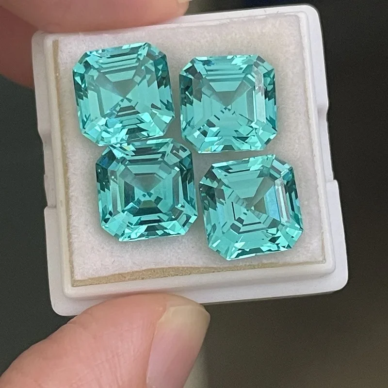 Ruihe New Charms Popular Paraiba Color Lab Sapphire Asscher Cut Gemstone for Women Cute Jewelry Making Diy