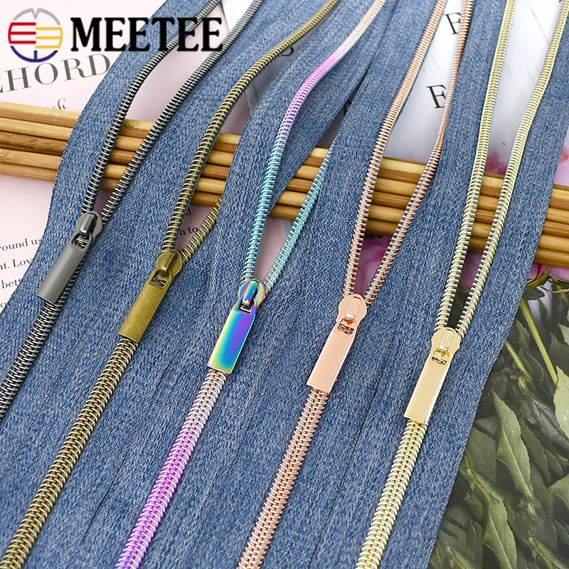 1-5M Meetee 5# Sewing Coil Zipper + Nylon Zippers Sliders Zips Tape By The Meter Jacket Zip Pull Head Repair Accessories for Bag