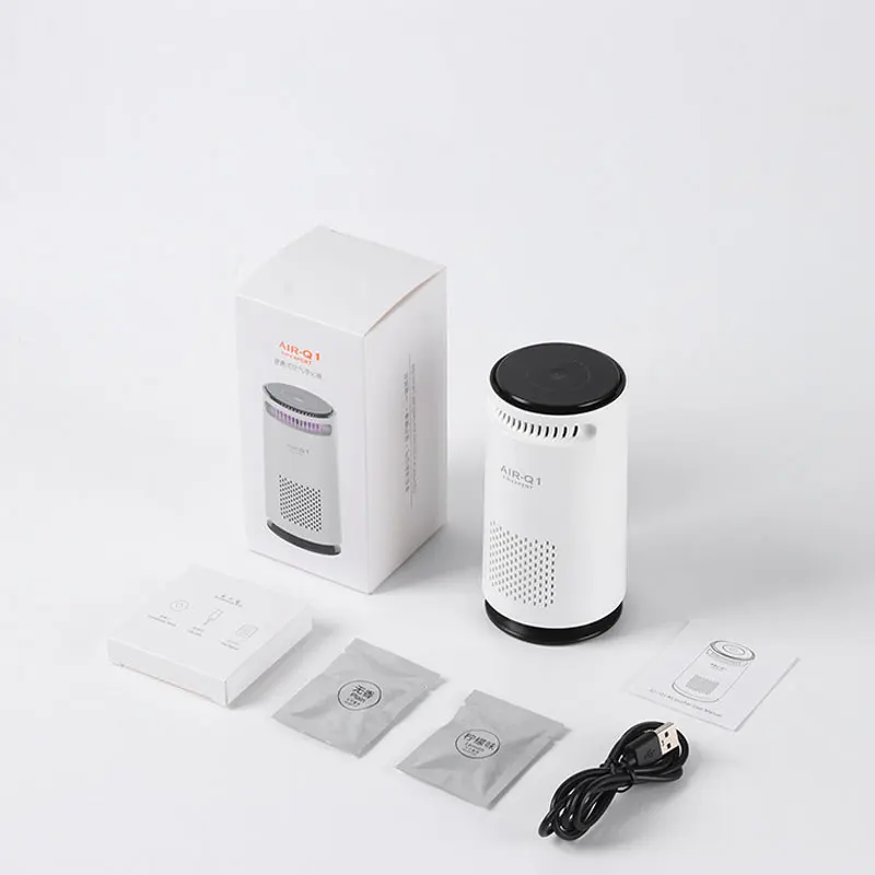 Car Air Purifier Negative Ion & HEPA Filter Low Noise Deodorizer Dust Smoke Removal Compact Design for Car Home Desktop Purifier