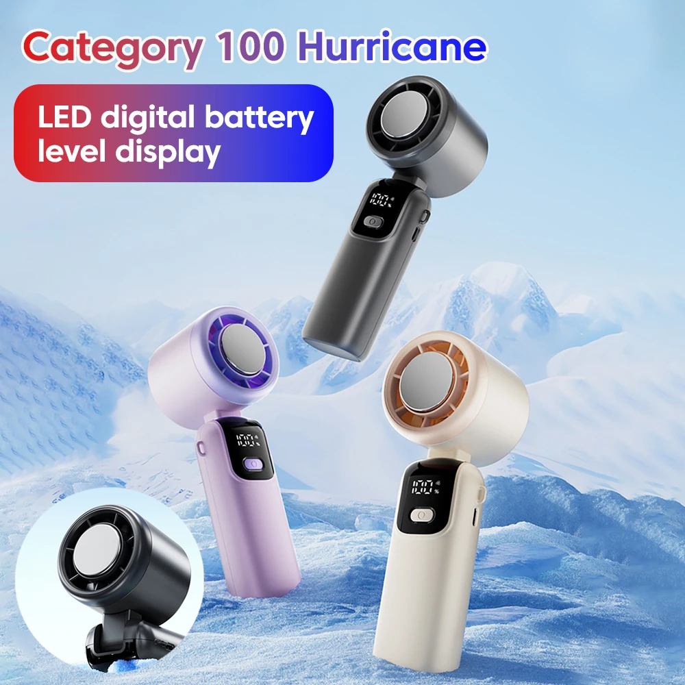 Typ C Tragbarer Handventilator Wiederaufladbar mit LED-Digitalanzeige 90 ° Verstellbarer Tischventilator mit 1-100-stufiger Steuerung, Mini-Kühlventilator