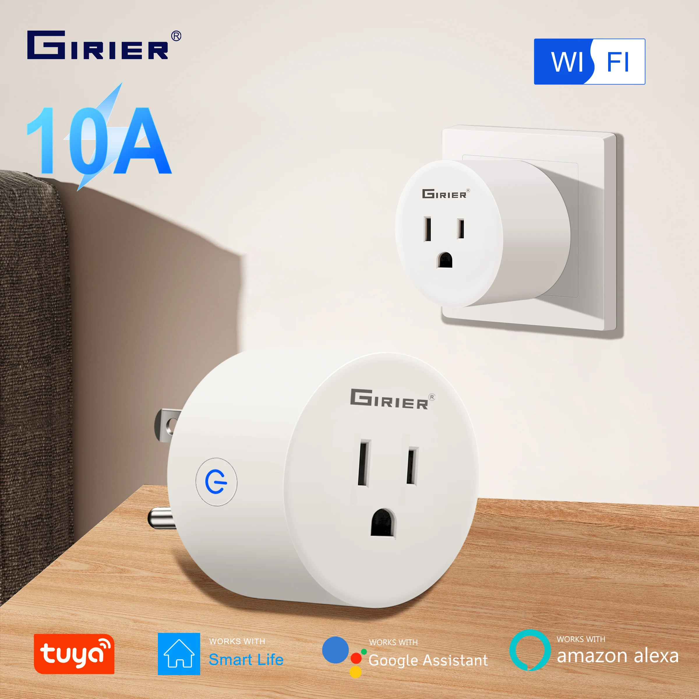 

GIRIER Smart Plug US, WiFi Outlet Socket 10A Compatible with Alexa Google Home, Timer App Vocie Remote Control, No Hub Required