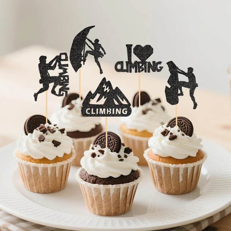 YOMDID 25 Stück Kletter-Cupcake-Topper, Kletter-Kuchenaufsätze, Glitzer-Sportler-Silhouetten, „I Love Climbing“ Kuchendekorationen