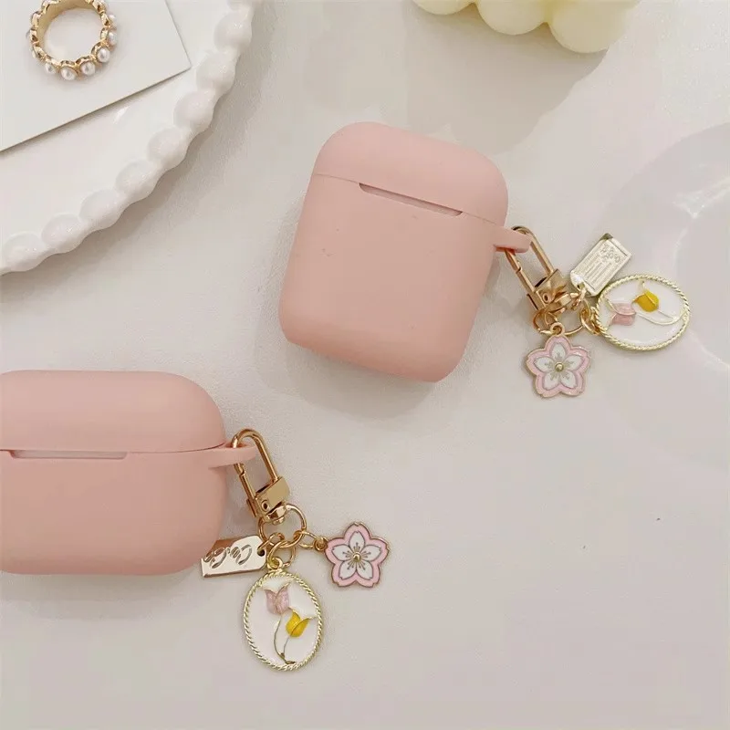 Apple Airpods Pro 2,ピンクのシリコンペンダントケース,1, 2, 3, 4ヘッドセット用のヴィンテージスタイルのチューリップケース