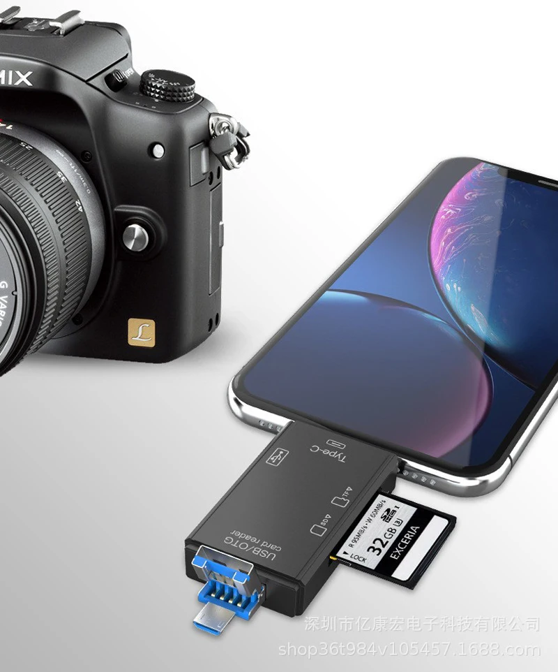 3 أنواع واجهة متعددة الوظائف OTG 2.0 مع قارئ بطاقات يدعم USB 3.0/TYPE C/Micro USB وSD/TF قراءة بطاقة PC Phone Pad