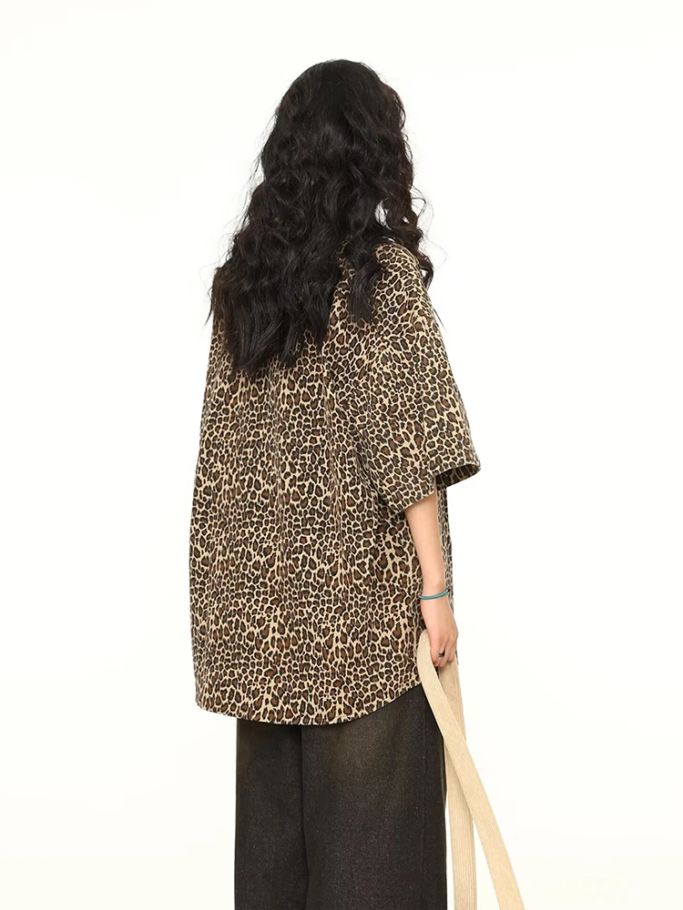 New Classic Single Breasted Loose Casual Women Shirts American Street Leopard Print Simple Fashion Contrast Color Female Shirts