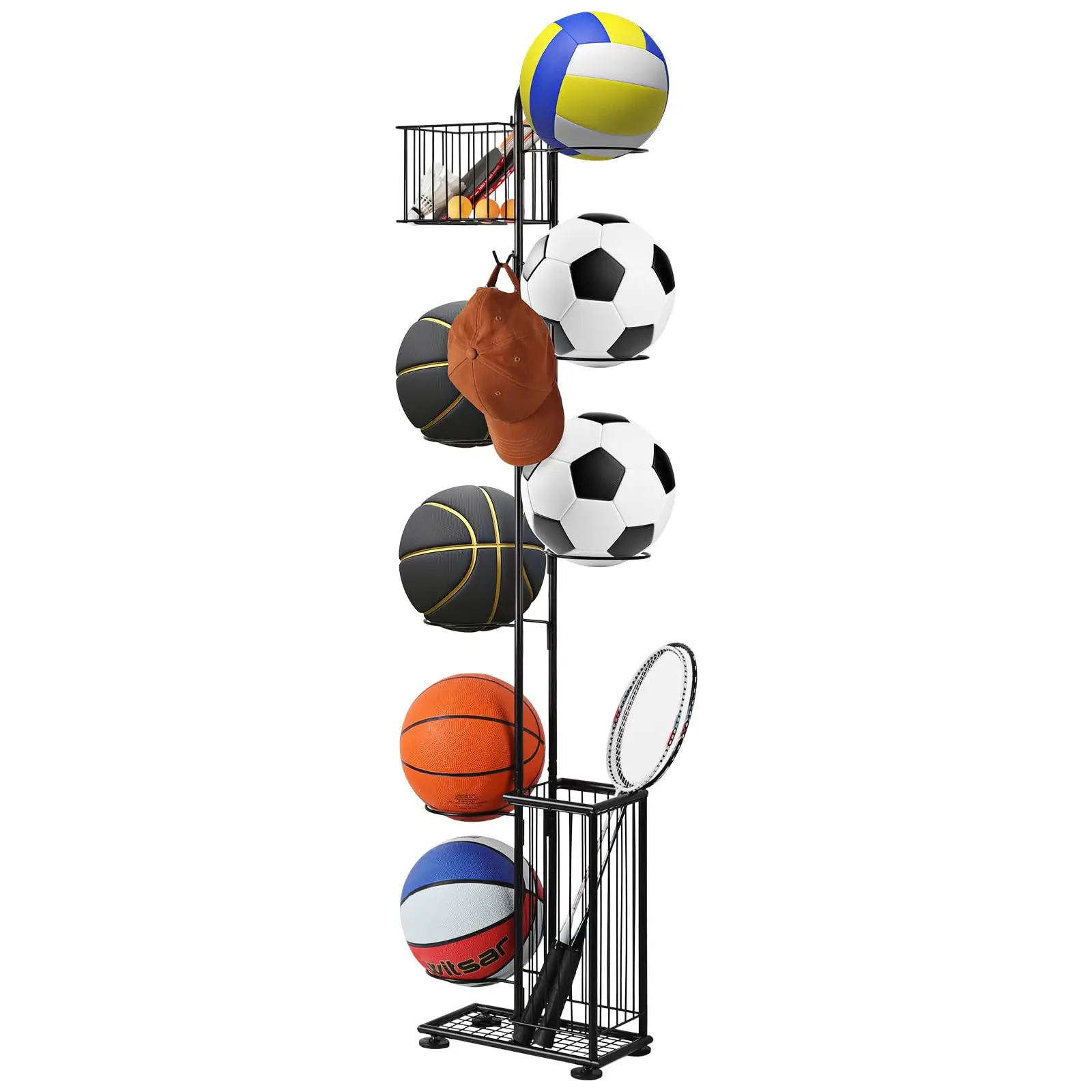 Portaoggetti per palline da basket Portaoggetti da basket verticale a 7 livelli Organizzatore di stoccaggio sportivo per palline da garage