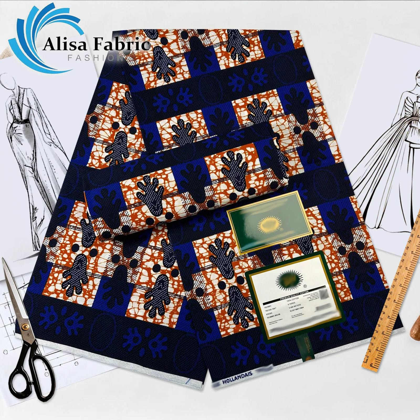 

Высококачественная нигерийская ткань 2025 года, 100% хлопок, африканская ткань, 6 ярдов, подходит, гарантированная для шитья