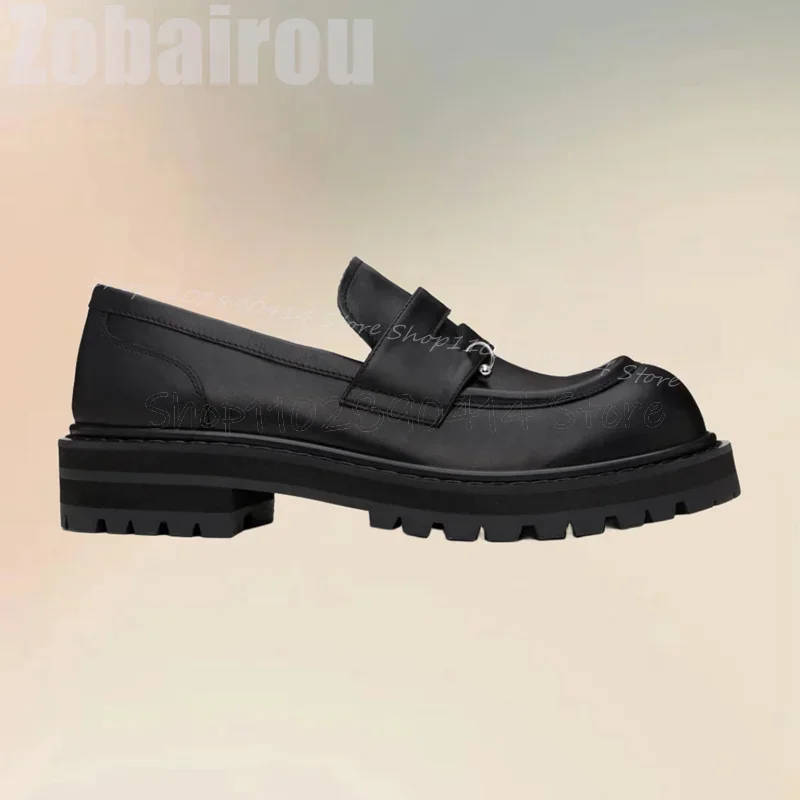 Circle Design Black Round Toe Thick Bottom Loafers Fashion Slip On Men Shoes Luxurious Handmade Party Banquet Men Casual Shoes