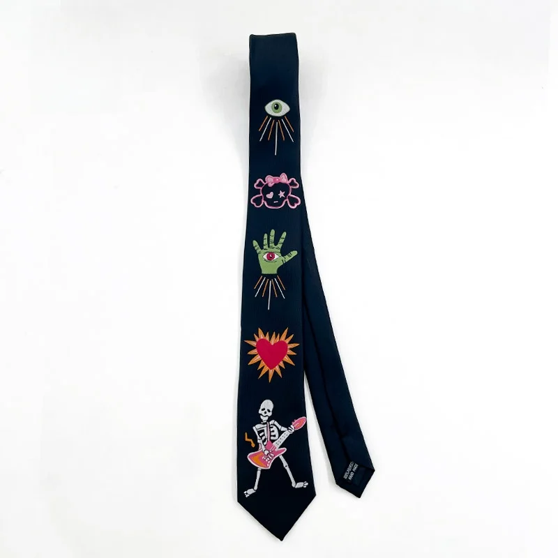 ゴシック刺繍ブラックタイジッパークールパンクレイジーy2kハンドアクセサリーオリジナルデザインカジュアルスタイルファッショナブルネクタイ