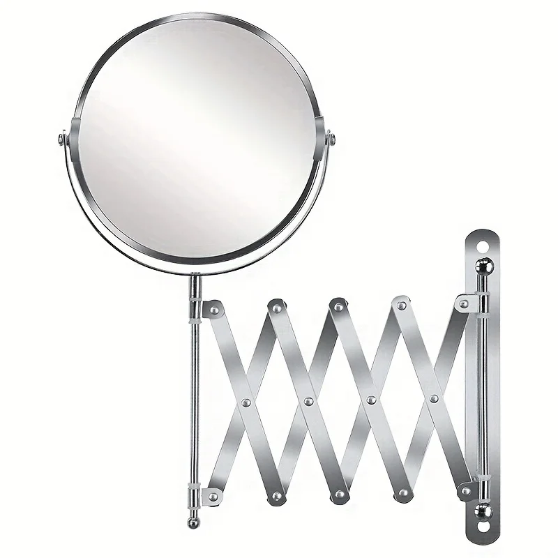 Sleek Foldable Stainless Steel Wall Mirror - 3X Magnification, No Electricity, Swivel Design for Efficient Makeup & Shaving