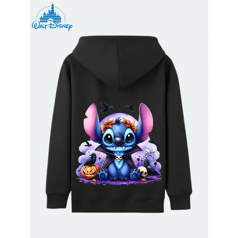 เสื้อแจ็คเก็ตมีฮู้ดผ้าฟลีซพิมพ์ลายการ์ตูนดิสนีย์สติทช์ฮาโลวีน 1 ชิ้น เหมาะสำหรับสวมใส่กลางแจ้งและในชีวิตประจำวัน