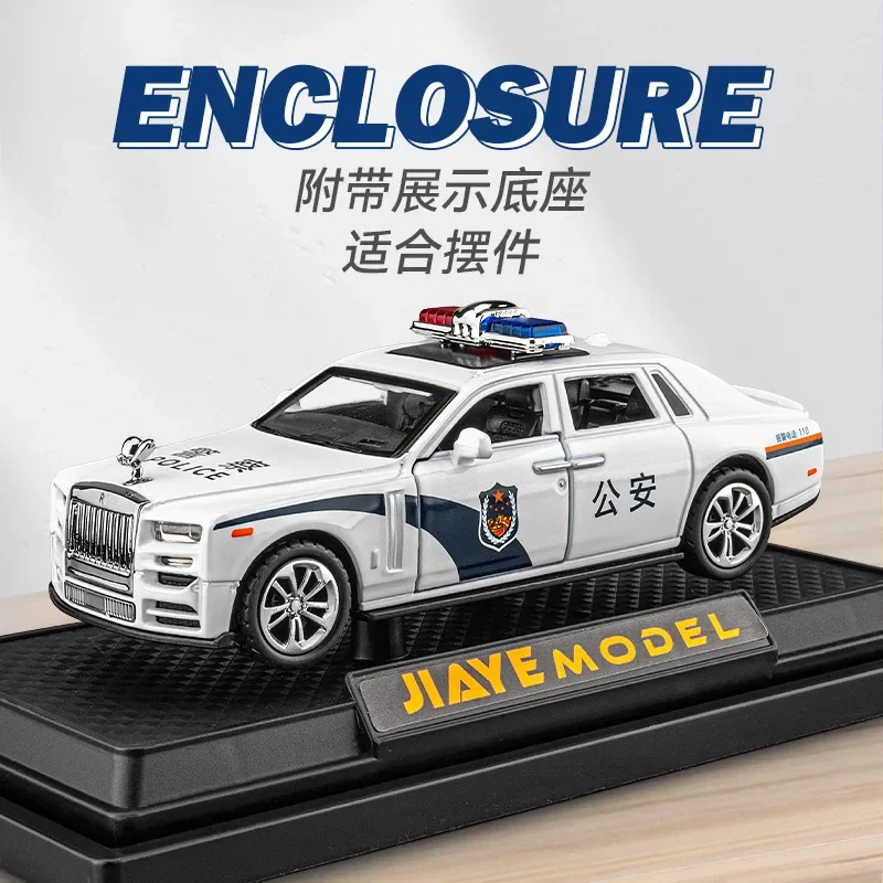 1:36 Rolls Royce Phantom police car simulazione Diecast Metal Alloy Model car Sound Light Pull Back Collection regalo giocattolo per bambini