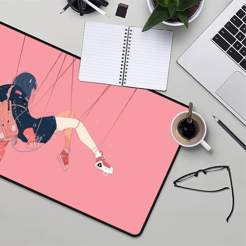 Pink Girl 400x900 Mousepad Anime Gamer Keyboard Pad Desk Accessories Computer Desks Mouse Carpet Pc Cabinet Games Mat Gaming Xxl