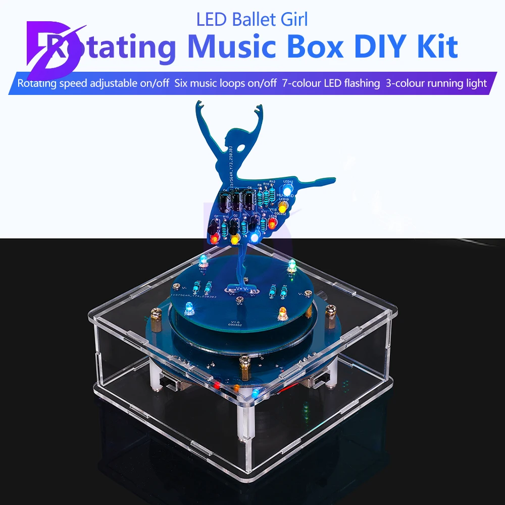 

DC 5V Rotating Music Box Ballet Girl Welding Practice Flow Light Pendant DIY Electronic Kit Welding Practice Parts Micro USB