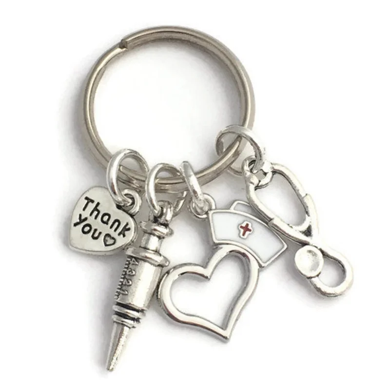 Hot Selling Popular Jewelry Alloy Pendant Keychain Nurse Syringe Heart Unique Fashion Gift