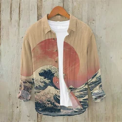 Linen men's long-sleeved casual shirt flower series trend lapel outdoor street Hawaiian print large size shirt S-6XL casual fash