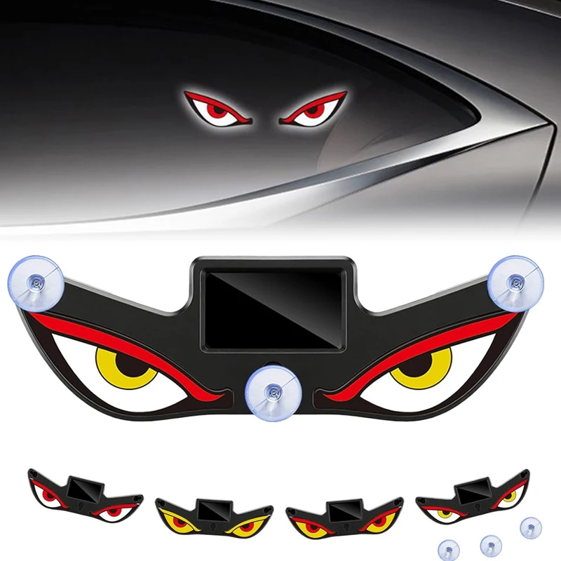 Solar Power Devil Eye Car Lights Demon's Eye Dynamic Expression Lamp With Suction Cup Rechargeable Car Decoration Neon Light