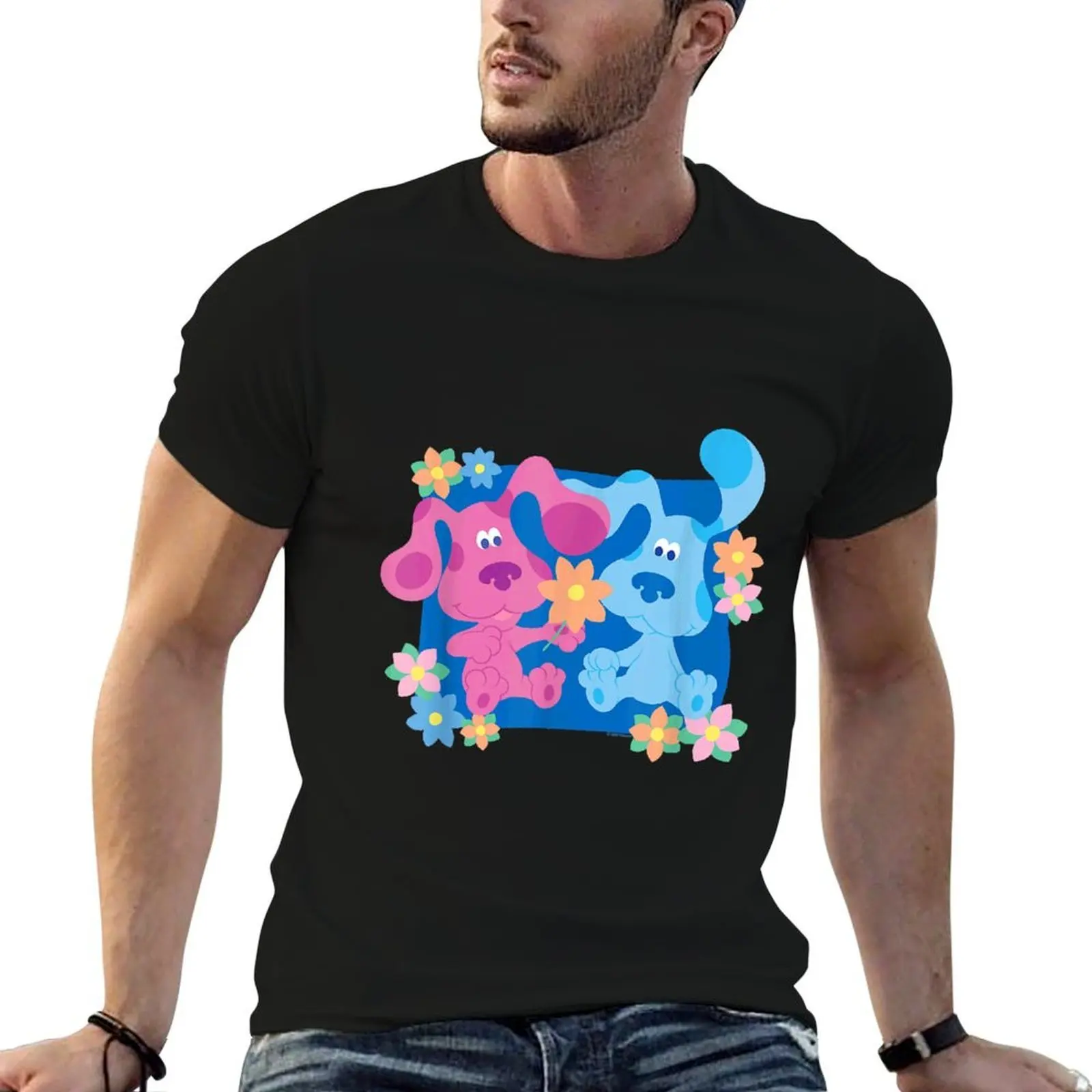 Blue's Clues Magenta and Flowers T-Shirt Basic Plain à manches courtes et col rond