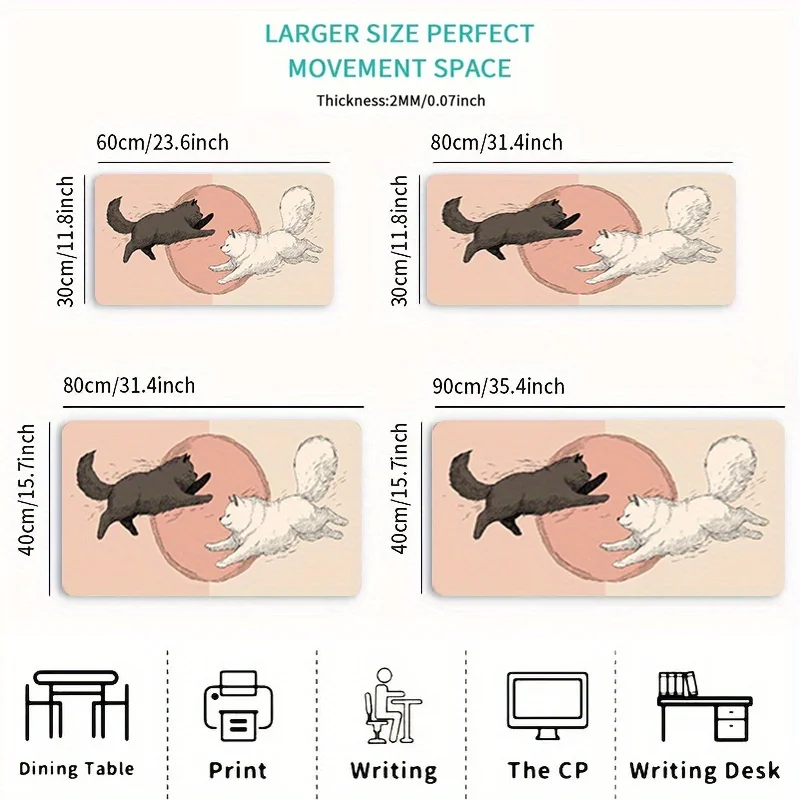 Creative black and white cat design mouse pad, computer desk accessory, rubber material, washable, high quality