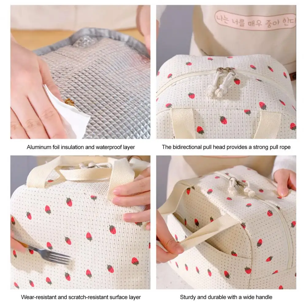 School Cooler Bag Corduroy Lunch Bag Thermal Insulation Pouch Soft Cooler Tote Handbag Multifunctional School Picnic Food