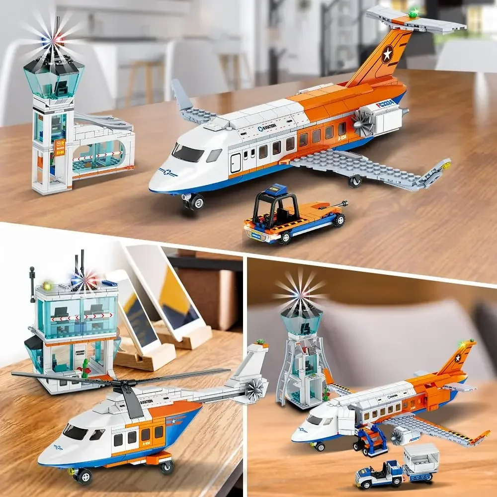 City STEM 3 in1 Passenger Plane Building Blocks Toy with Baggage Hospital Police Drone Car Truck Mini Bricks Toy for Kid Gift