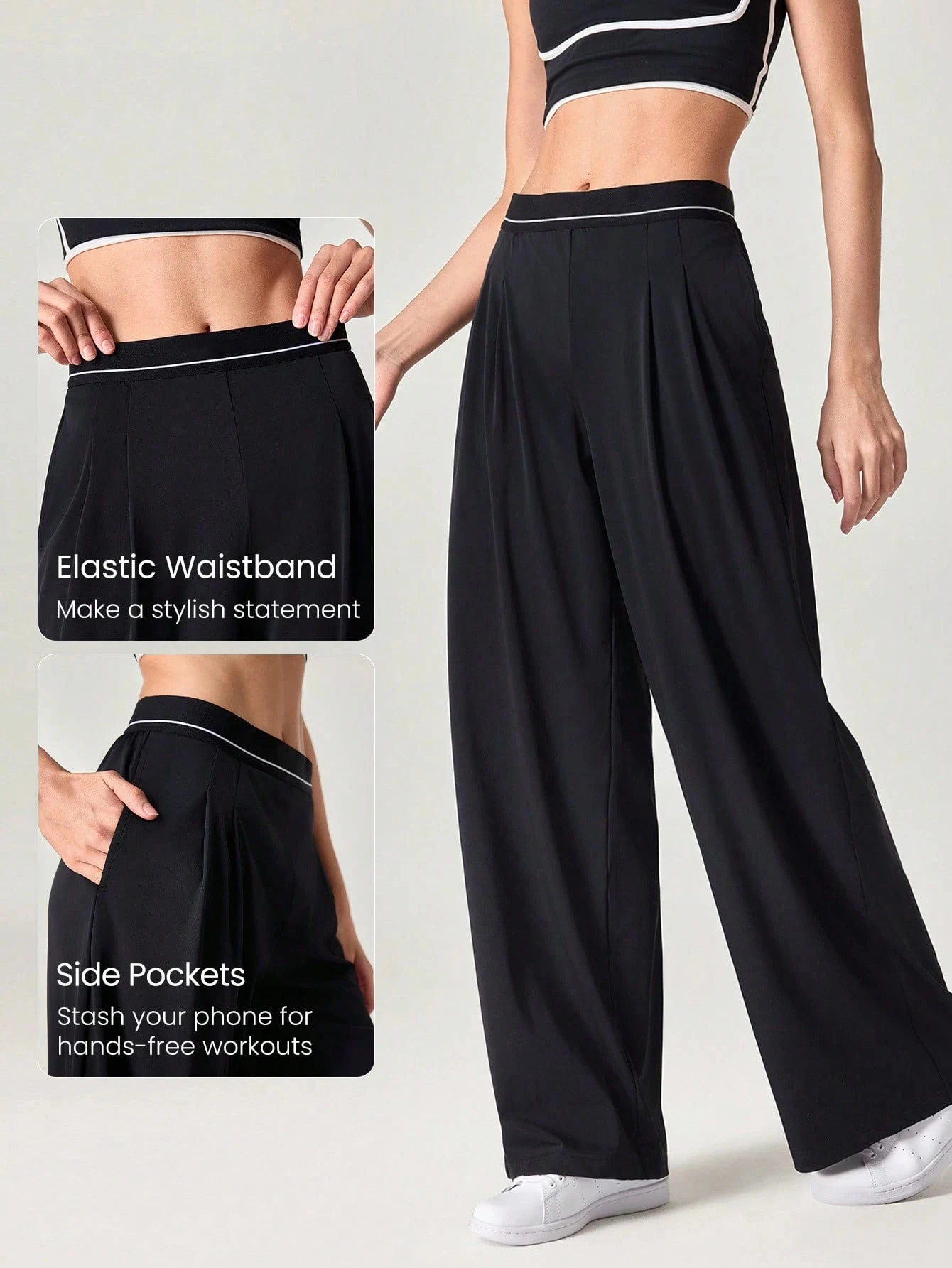 Damen-Yogahose mit weitem Bein, plissiert, weich, für den täglichen Gebrauch im Fitnessstudio, für alle Jahreszeiten, hohe Taille, elastischer Bund, lockere Fitness-Workout-Hose – Detail 4