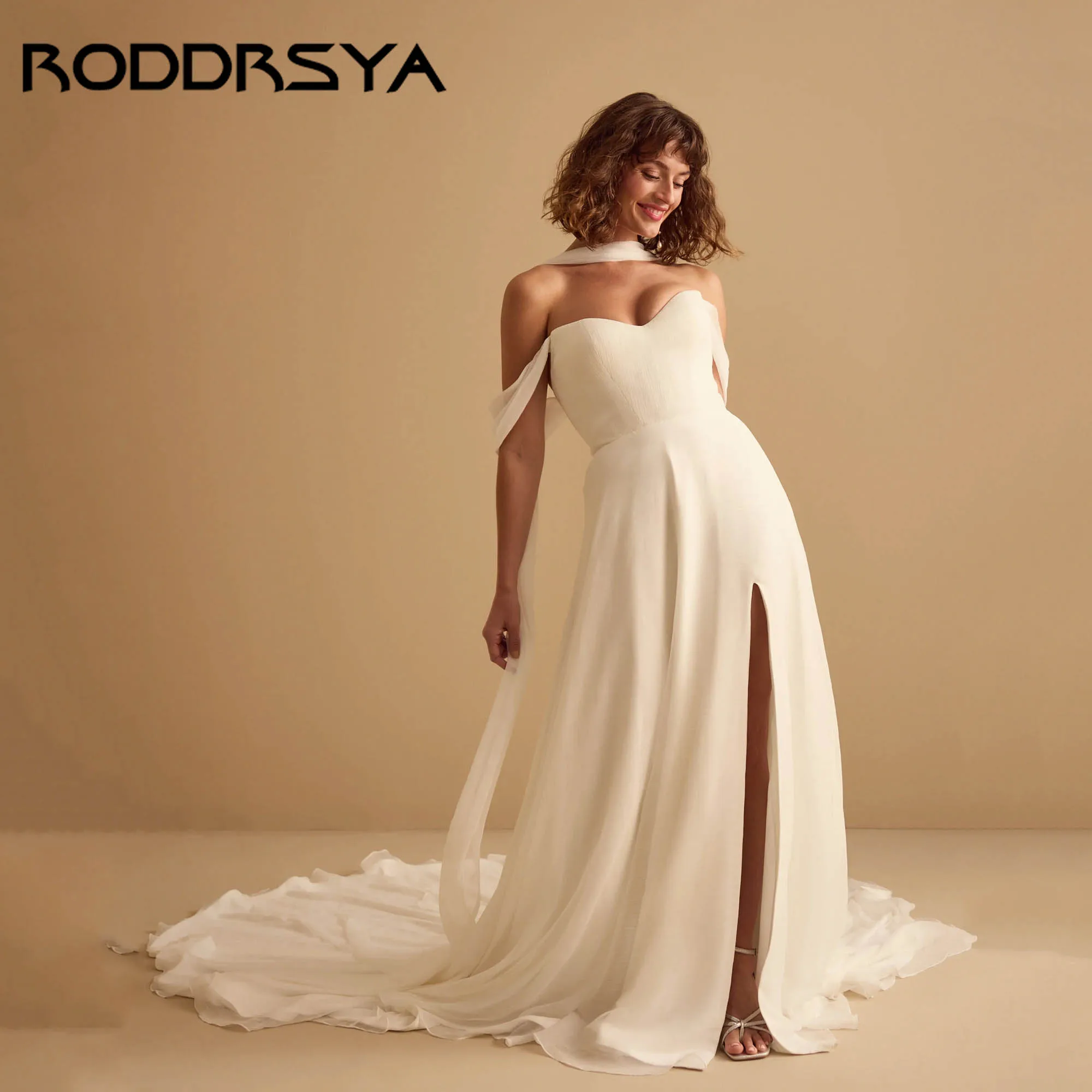 

RODDRSYA Classic A-line Chiffon Wedding Dress Minimalist Off Shoulder Bridal Gown Sweetheart Side Slit robe de mariée Customized