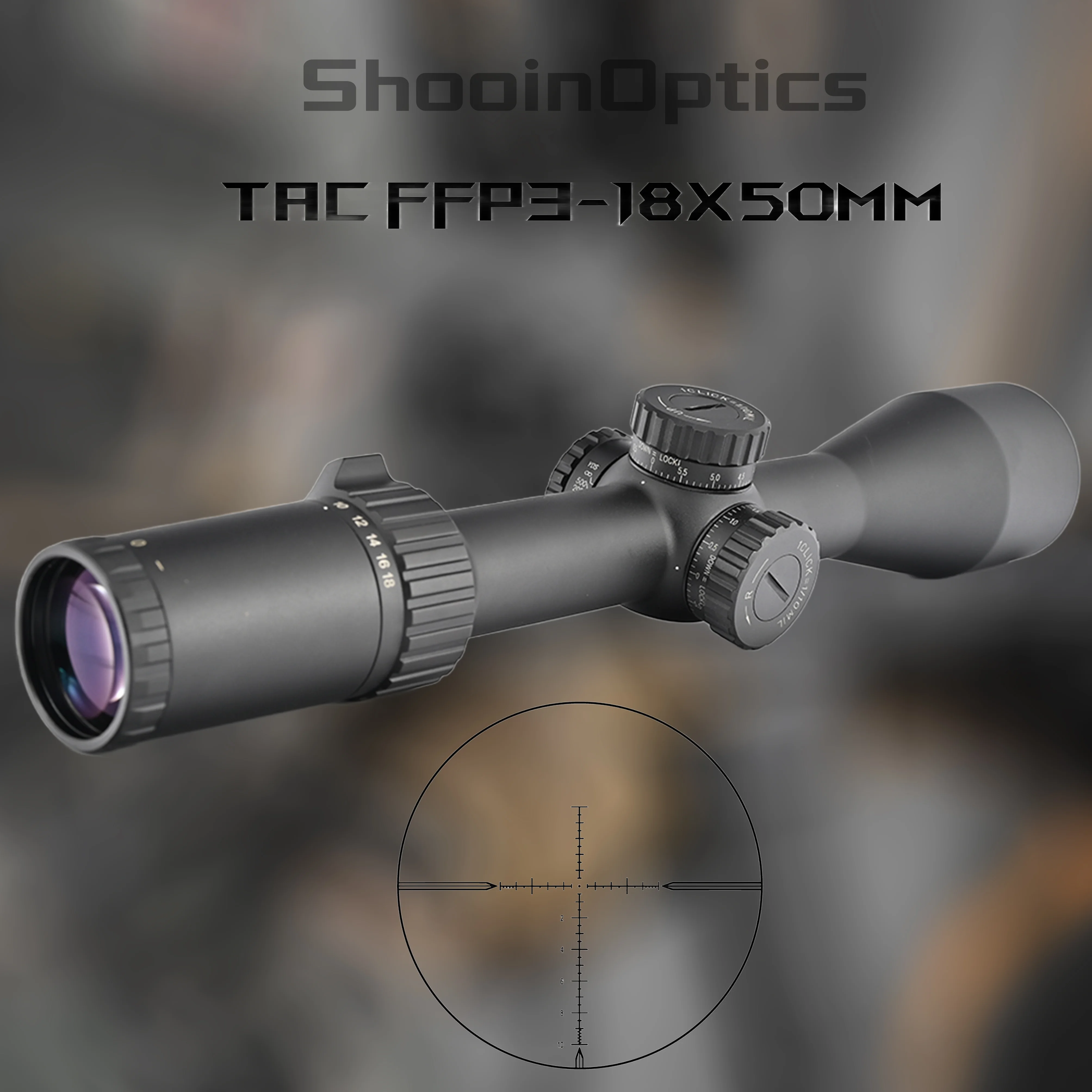 

Shooin Optics TAC FFP 3-18x50mm Rifle Scope Turret Lock For Long Range .308 .338 1/10 MIL Shooting Hunting Riflescope