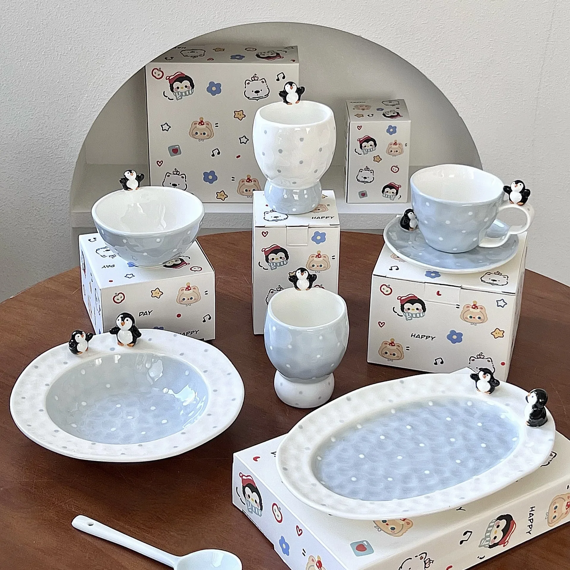 Penguin Ceramic Breakfast Bowl Set Cute Tableware for Home Kitchen Salad Dessert Fruit Dish