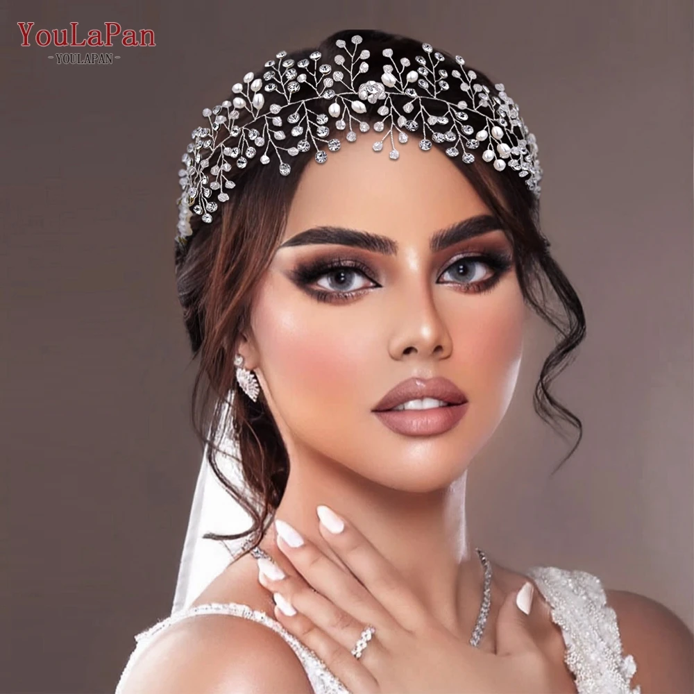 

YouLaPan Elegant Bridal Tiara Handmade Pearl and Rhinestone Headband Accessories Exquisite Women's Wedding Hair Jewelry HP10
