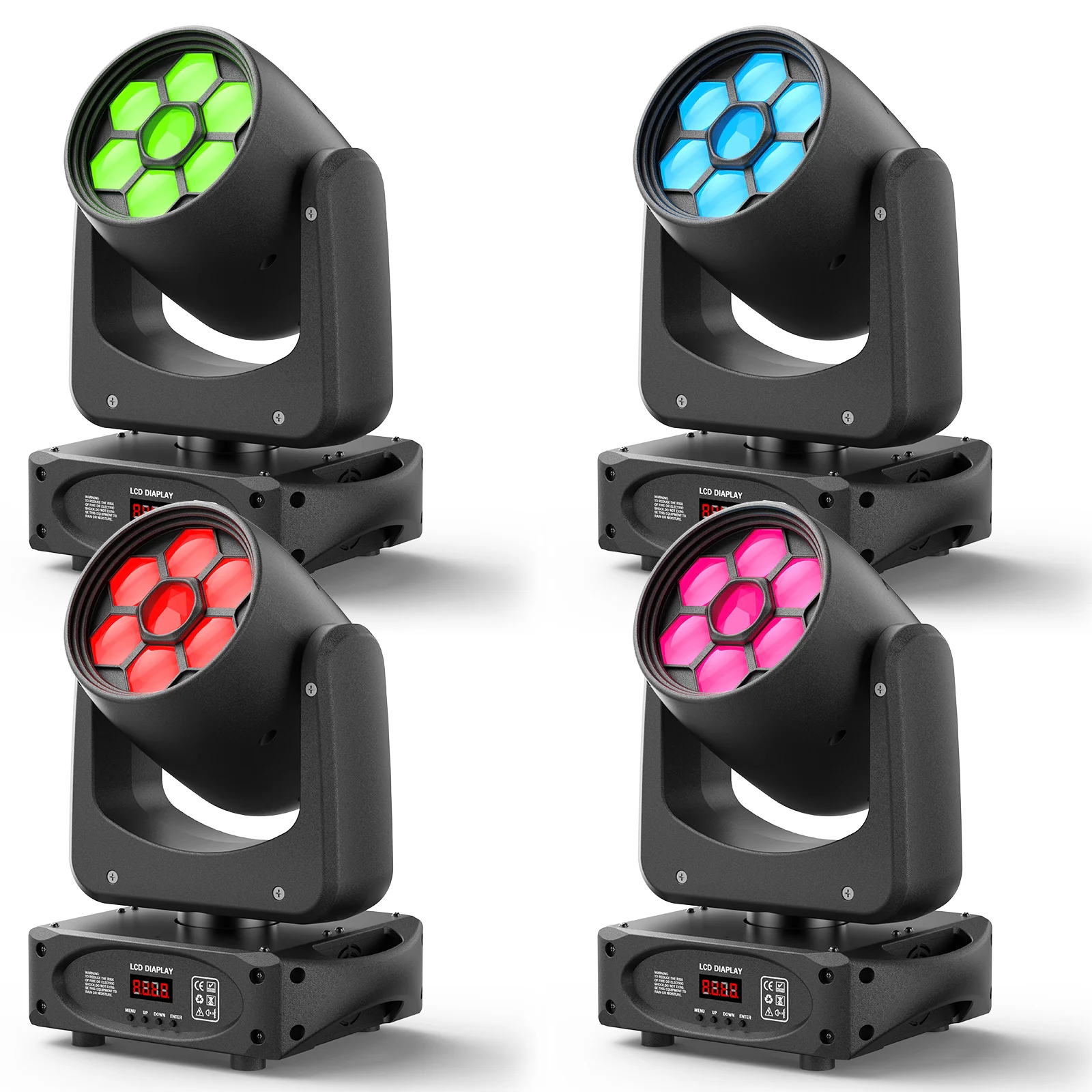 Yiflamefly 4 Stück 200W 6-Bee-Eye Moving Head Lights mit 8 Farben & Gobos, 3 Prismen, Bühnenbeleuchtung, DMX DJ-Lichter für Hochzeiten, DJ-Partys, Shows, Nachtclubs