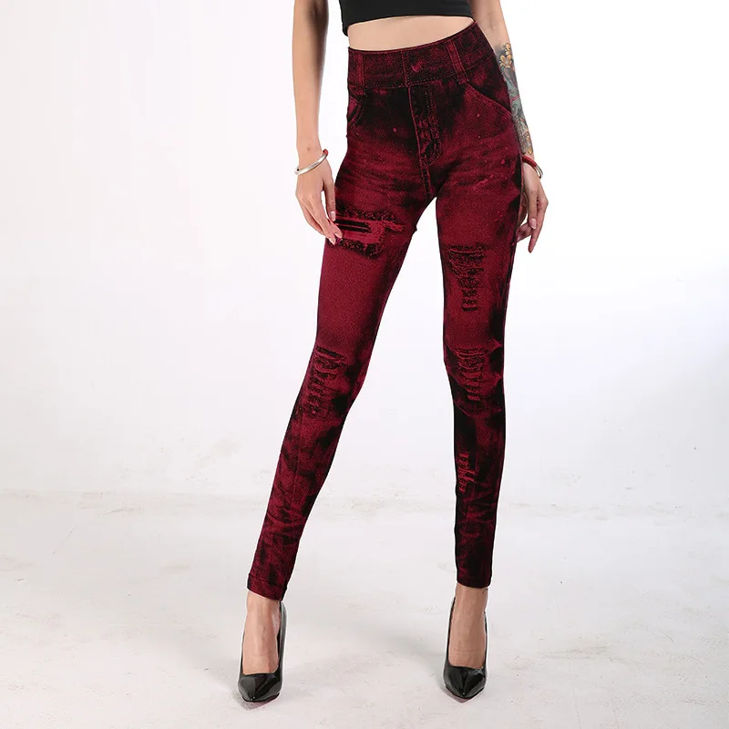 2026 New Summer Women's Denim Like Leggings Multi Color Butt Lifting Cropped Pants High Waist Slim Fit Stretchy Casual Bottoms