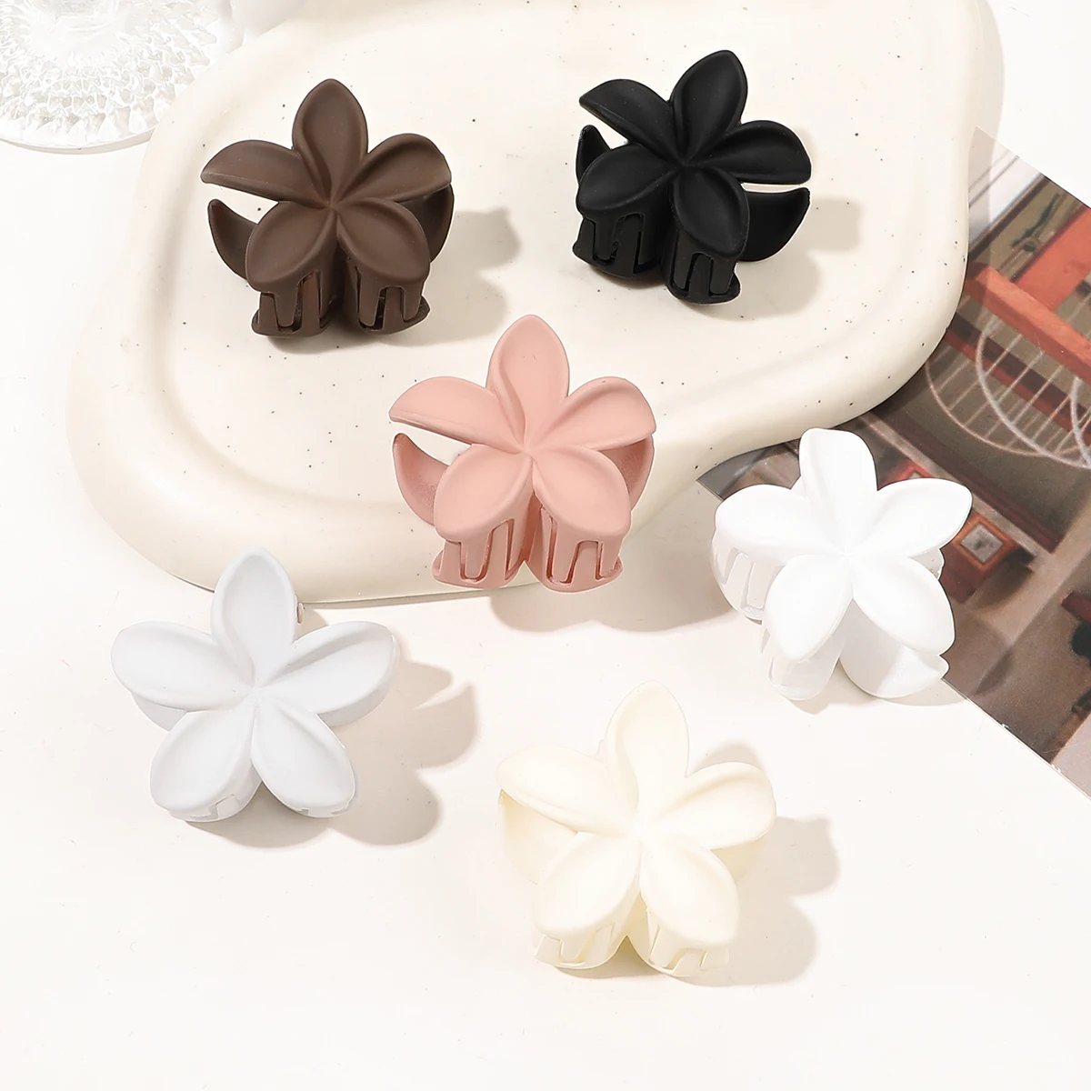 6Pcs 1.5in Neutral Color Flower Claw Clips,Small Matte Hair Claw Clips for Women Thin Thick Curly Hair