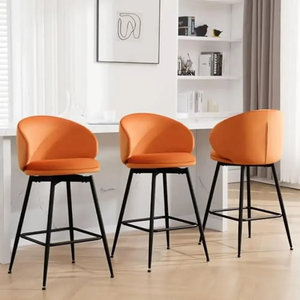 

Set of 3 Modern Velvet Swivel Bar Stools Kitchen Island Counter Height Chairs Backrest Upholstered Barstools with Carbon Legs