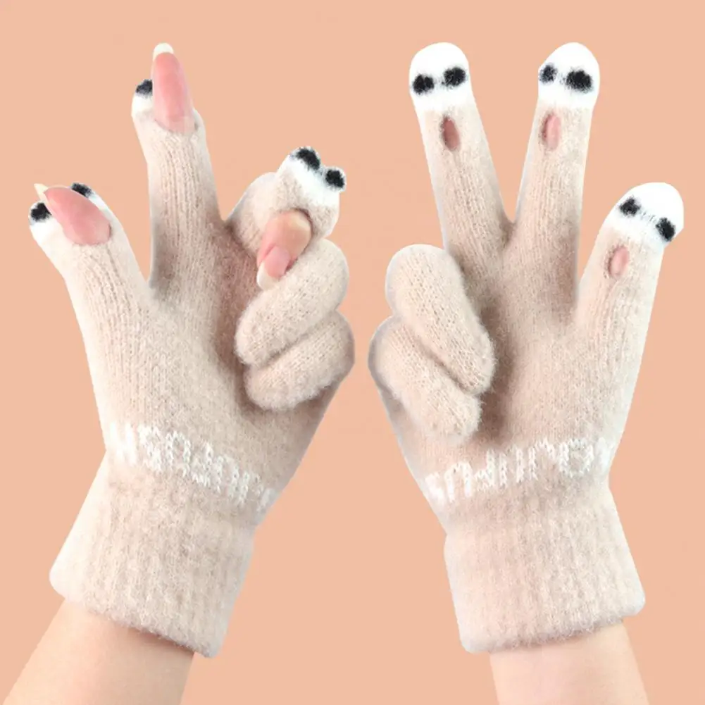 

Touch Screen Gloves Unisex Winter Gloves Winter Gloves Resistant Knit Thick Unisex Hollow Funny Cartoon Face Touch Screen Color