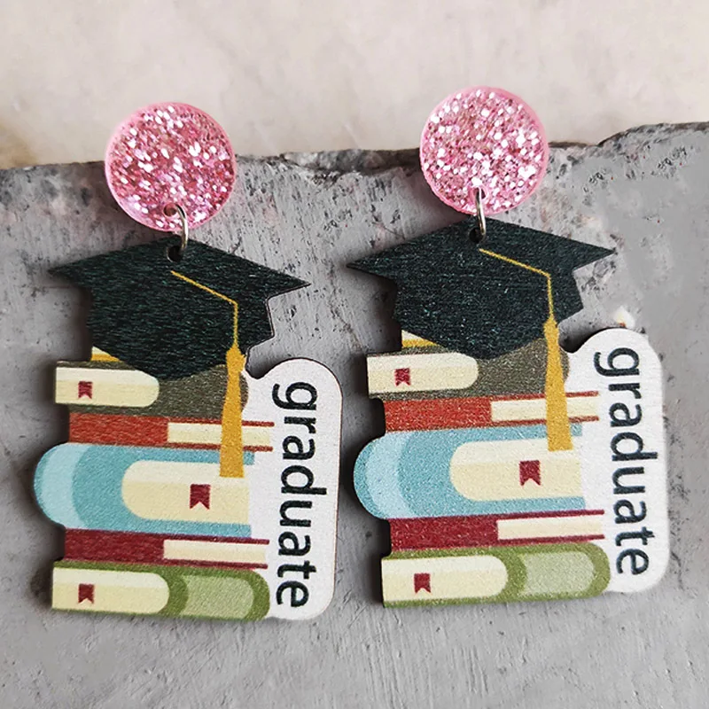 Hot Sale Graduation StudentsEarrings Earrings Cute Books Graduation Hat Wooden Earrings Teacher Earrings Cute Jewelry Gifts