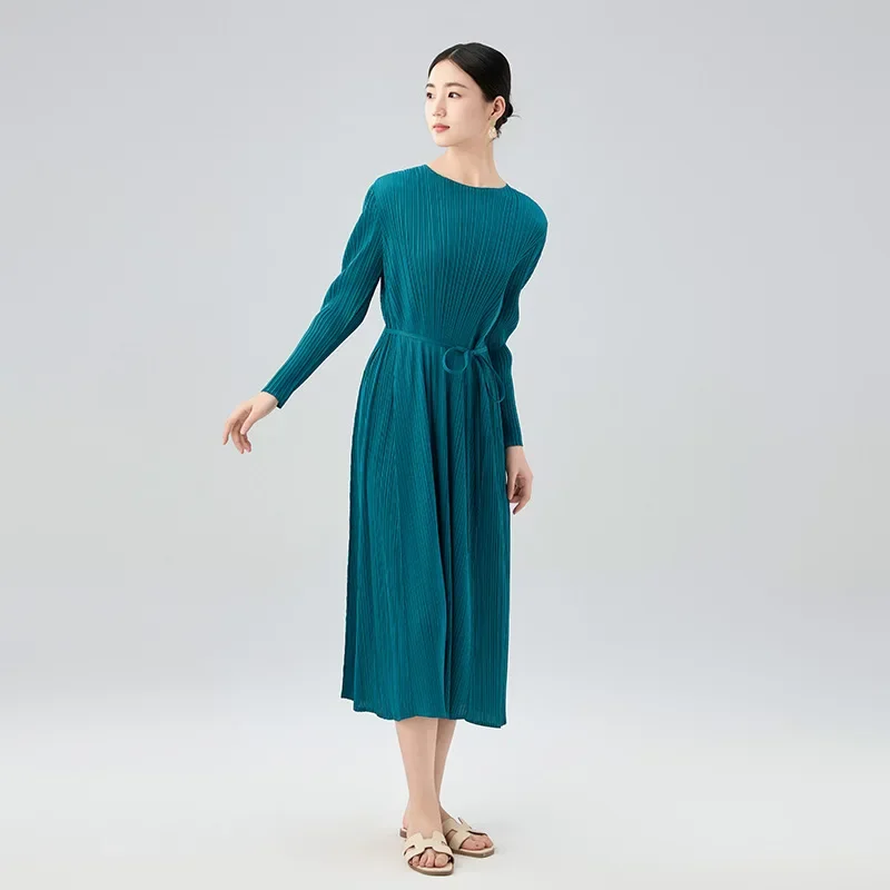 

Плиссированное однотонное платье Miyake, весна-лето 202, новые высококачественные женские платья на шнуровке без морщин для путешествий и отдыха