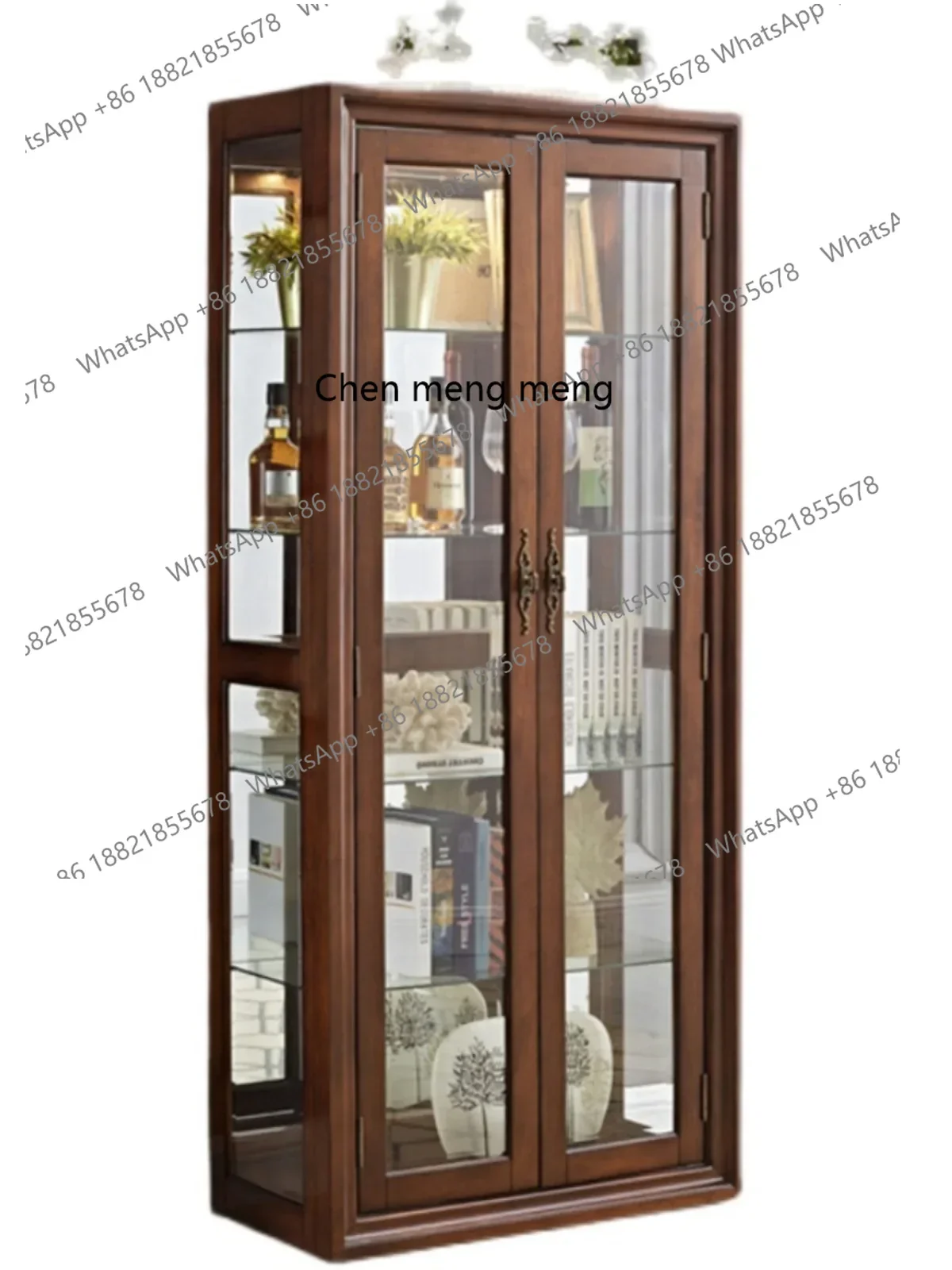 

X American solid wood wine cabinet living room glass cabinet simple dining side transparent display cabinet bookcase